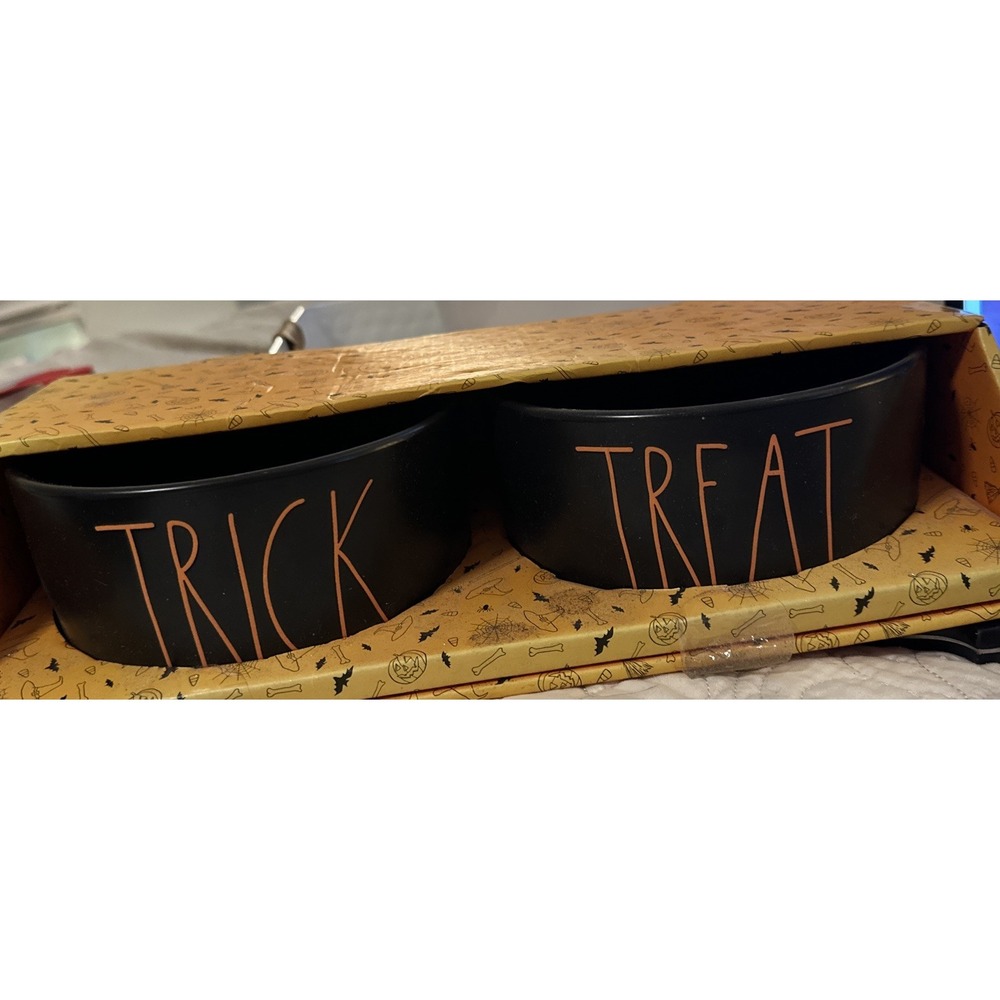 NEW! Rae Dunn Trick or Treat Black 6" Dog Bowls Halloween